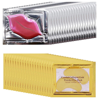 40 Pairs Eye Mask & Lip Mask - 24K Gold Gel Crystal Collagen Under Eye Patches for Dark Circles, Bachelorette Party Favors, Galentines Day Gifts, Bulk Bridesmaid Gifts