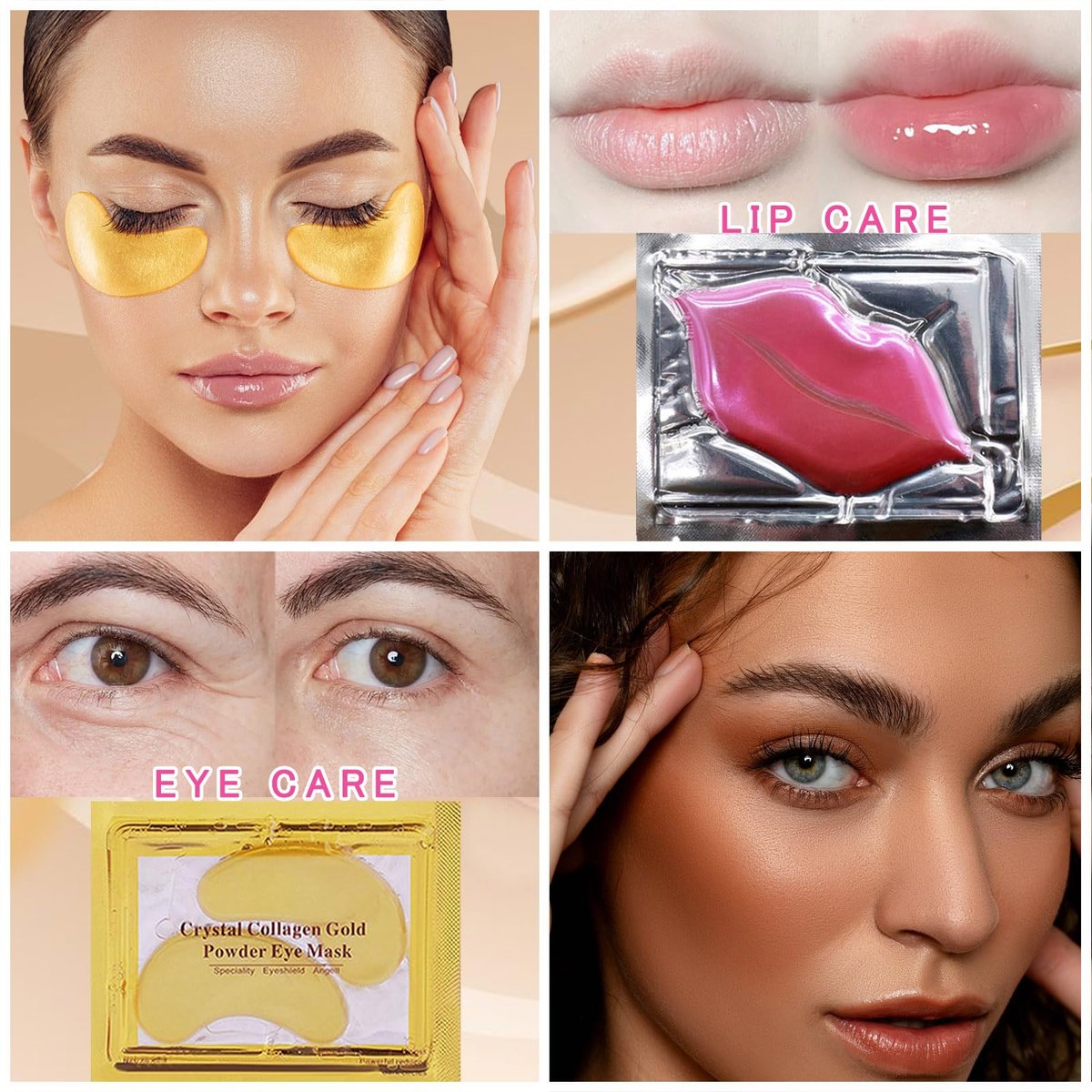 40 Pairs Eye Mask & Lip Mask - 24K Gold Gel Crystal Collagen Under Eye Patches for Dark Circles, Bachelorette Party Favors, Galentines Day Gifts, Bulk Bridesmaid Gifts - görsel 5