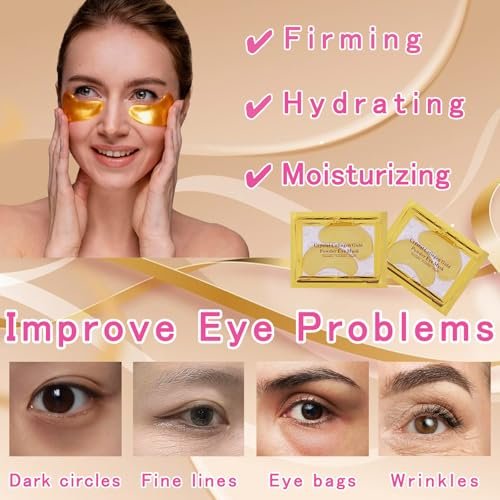 40 Pairs Eye Mask & Lip Mask - 24K Gold Gel Crystal Collagen Under Eye Patches for Dark Circles, Bachelorette Party Favors, Galentines Day Gifts, Bulk Bridesmaid Gifts - görsel 4