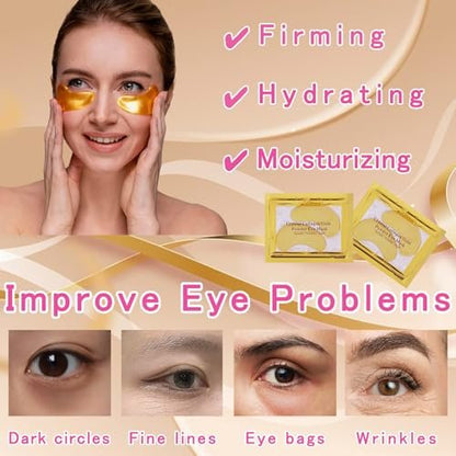 40 Pairs Eye Mask & Lip Mask - 24K Gold Gel Crystal Collagen Under Eye Patches for Dark Circles, Bachelorette Party Favors, Galentines Day Gifts, Bulk Bridesmaid Gifts