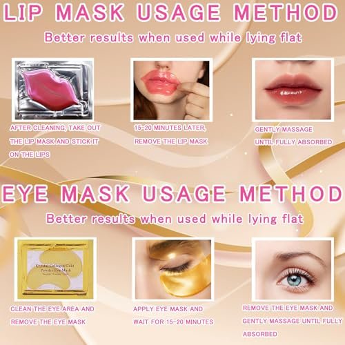40 Pairs Eye Mask & Lip Mask - 24K Gold Gel Crystal Collagen Under Eye Patches for Dark Circles, Bachelorette Party Favors, Galentines Day Gifts, Bulk Bridesmaid Gifts - görsel 12