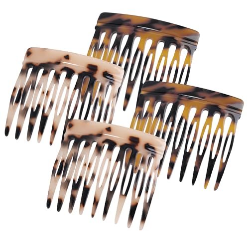 Vintage French Side Comb Set for Bun Chignon Up-Do - 4 Pcs, 2 Colors, Cellulose Acetate Hair Combs for Women - görsel 2