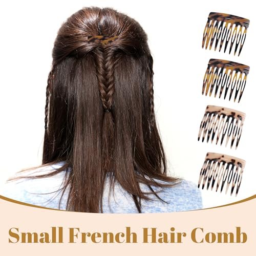 Vintage French Side Comb Set for Bun Chignon Up-Do - 4 Pcs, 2 Colors, Cellulose Acetate Hair Combs for Women - görsel 8