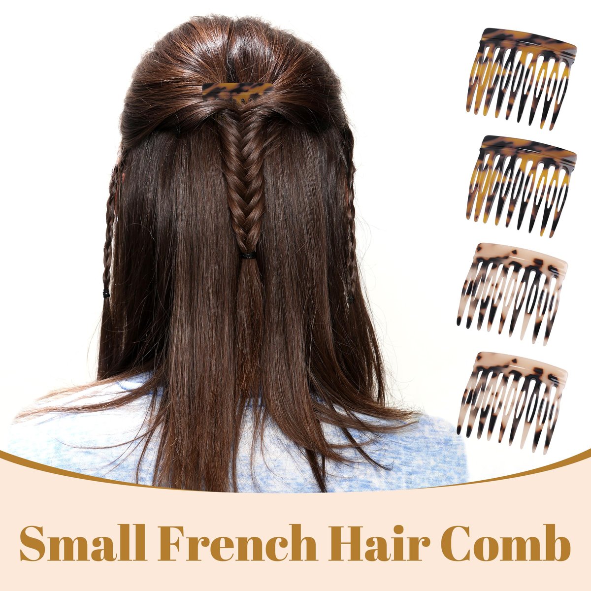 Vintage French Side Comb Set for Bun Chignon Up-Do - 4 Pcs, 2 Colors, Cellulose Acetate Hair Combs for Women - görsel 7