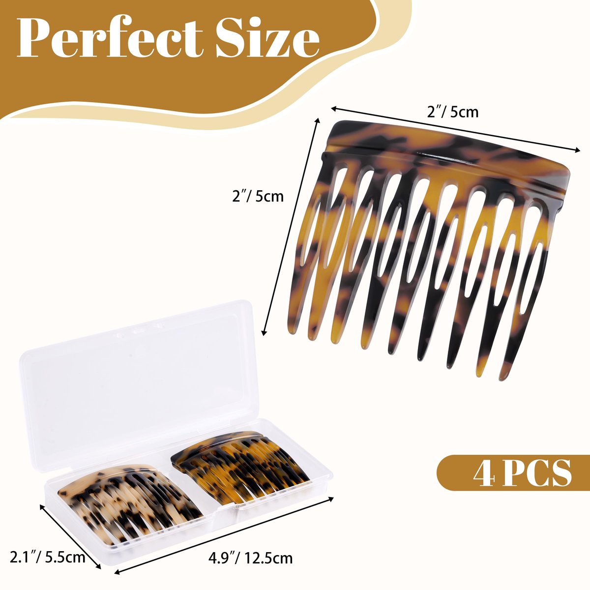 Vintage French Side Comb Set for Bun Chignon Up-Do - 4 Pcs, 2 Colors, Cellulose Acetate Hair Combs for Women - görsel 3