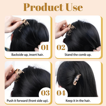 Vintage French Side Comb Set for Bun Chignon Up-Do - 4 Pcs, 2 Colors, Cellulose Acetate Hair Combs for Women