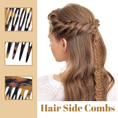 Vintage French Side Comb Set for Bun Chignon Up-Do - 4 Pcs, 2 Colors, Cellulose Acetate Hair Combs for Women - görsel 6