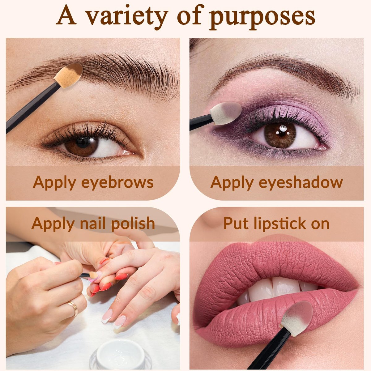 300-Pack Disposable Eyeshadow Applicator Sticks - Beige Sponge Tip Makeup Applicators for Precise Eye Shadow Application - görsel 7