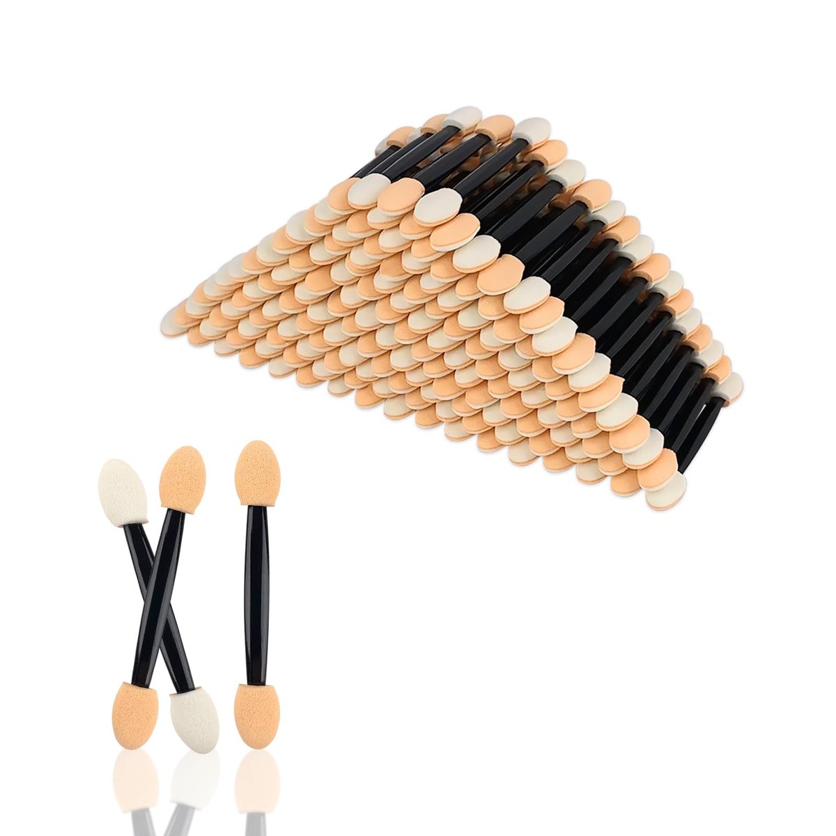 300-Pack Disposable Eyeshadow Applicator Sticks - Beige Sponge Tip Makeup Applicators for Precise Eye Shadow Application - görsel 1