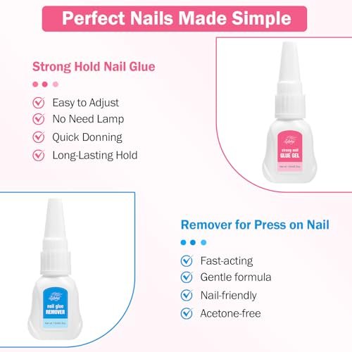 GELLAKTIK Quick Drying Super Strong Nail Glue Gel 15g + Nail Glue Remover 15ml - No UV Lamp Needed, Long Lasting Over 30 Days, Dropper-Type Remover for Press On Nails Avelisse
