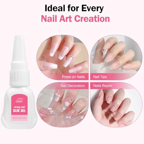GELLAKTIK Quick Drying Super Strong Nail Glue Gel 15g + Nail Glue Remover 15ml - No UV Lamp Needed, Long Lasting Over 30 Days, Dropper-Type Remover for Press On Nails Avelisse
