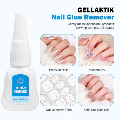 GELLAKTIK Quick Drying Super Strong Nail Glue Gel 15g + Nail Glue Remover 15ml - No UV Lamp Needed, Long Lasting Over 30 Days, Dropper-Type Remover for Press On Nails Avelisse