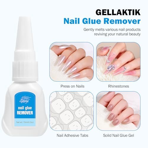 GELLAKTIK Quick Drying Super Strong Nail Glue Gel 15g + Nail Glue Remover 15ml - No UV Lamp Needed, Long Lasting Over 30 Days, Dropper-Type Remover for Press On Nails Avelisse