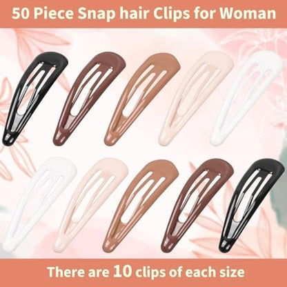 Gingbiss 50Pcs Snap Hair Clips for Women - 1.88 Inch Silicone Coating Metal Hair Barrettes with Storage Case, No Slip Hair Accessories for Girls, 5 Assorted Colors