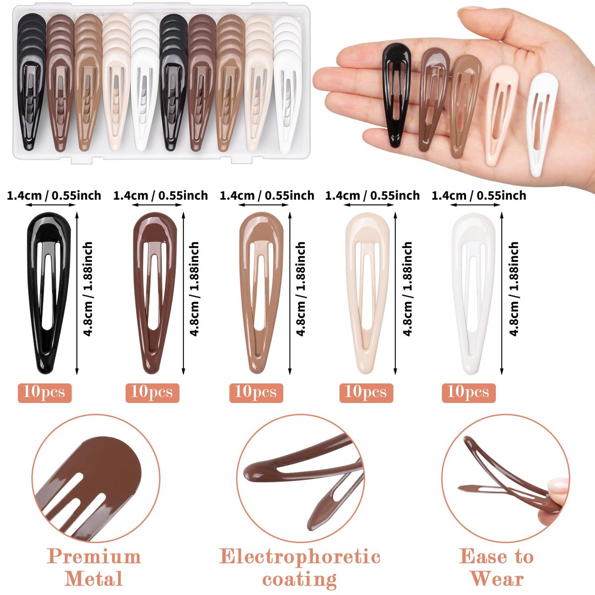 Gingbiss 50Pcs Snap Hair Clips for Women - 1.88 Inch Silicone Coating Metal Hair Barrettes with Storage Case, No Slip Hair Accessories for Girls, 5 Assorted Colors - görsel 3