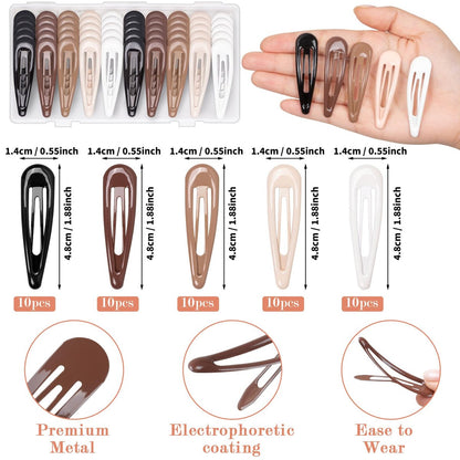 Gingbiss 50Pcs Snap Hair Clips for Women - 1.88 Inch Silicone Coating Metal Hair Barrettes with Storage Case, No Slip Hair Accessories for Girls, 5 Assorted Colors