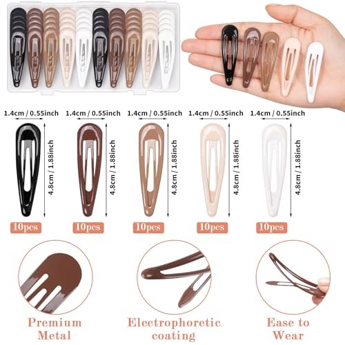 Gingbiss 50Pcs Snap Hair Clips for Women - 1.88 Inch Silicone Coating Metal Hair Barrettes with Storage Case, No Slip Hair Accessories for Girls, 5 Assorted Colors - görsel 4