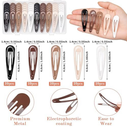 Gingbiss 50Pcs Snap Hair Clips for Women - 1.88 Inch Silicone Coating Metal Hair Barrettes with Storage Case, No Slip Hair Accessories for Girls, 5 Assorted Colors