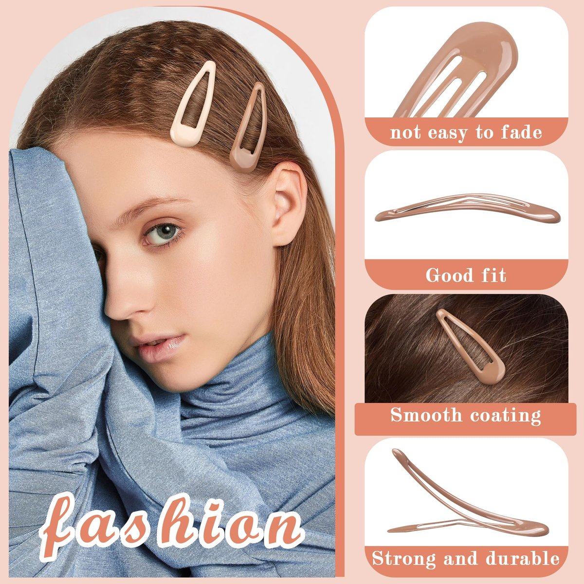 Gingbiss 50Pcs Snap Hair Clips for Women - 1.88 Inch Silicone Coating Metal Hair Barrettes with Storage Case, No Slip Hair Accessories for Girls, 5 Assorted Colors - görsel 5