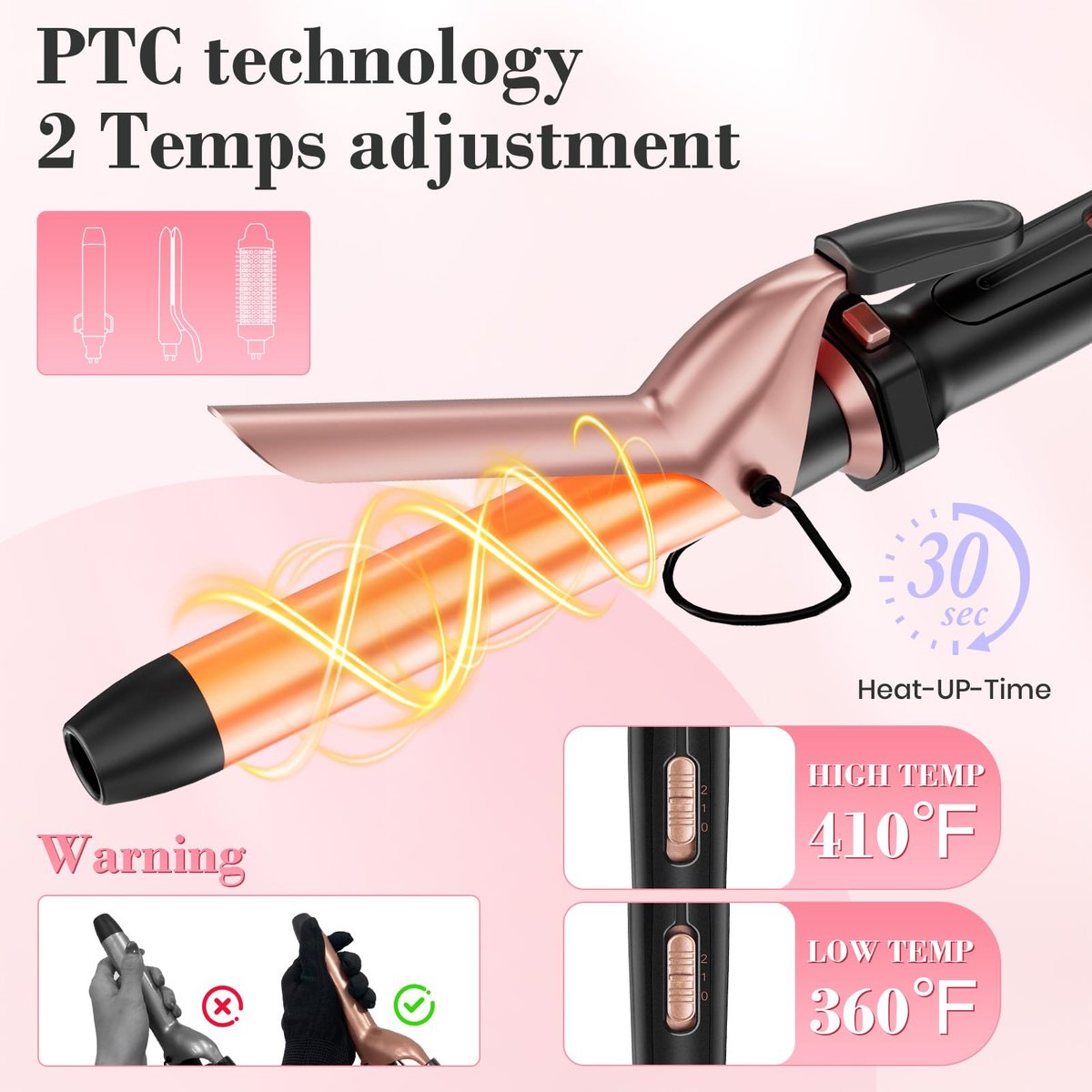Ufree 3 in 1 Curling Iron Set - Curling Wand with Thermal Brush & Flat Iron, Dual Voltage, Ceramic Hair Curler for Women (Rose Gold) Avelisse