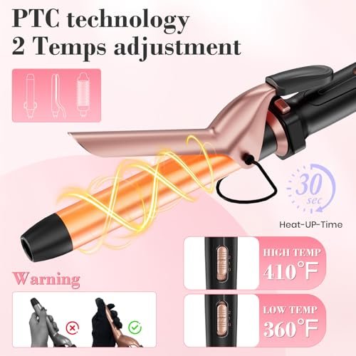 Ufree 3 in 1 Curling Iron Set - Curling Wand with Thermal Brush & Flat Iron, Dual Voltage, Ceramic Hair Curler for Women (Rose Gold) Avelisse