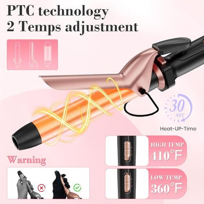 Ufree 3 in 1 Curling Iron Set - Curling Wand with Thermal Brush & Flat Iron, Dual Voltage, Ceramic Hair Curler for Women (Rose Gold) Avelisse