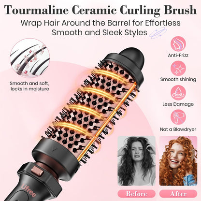 Ufree 3 in 1 Curling Iron Set - Curling Wand with Thermal Brush & Flat Iron, Dual Voltage, Ceramic Hair Curler for Women (Rose Gold) Avelisse