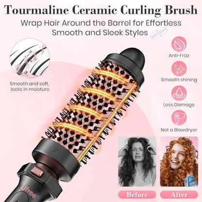 Ufree 3 in 1 Curling Iron Set - Curling Wand with Thermal Brush & Flat Iron, Dual Voltage, Ceramic Hair Curler for Women (Rose Gold) Avelisse