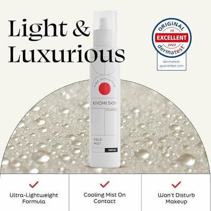 Kiyomi Skin Face Mist Moisturizer – Calming Facial Hydrating Spray with 5-ALA, Hyaluronic Acid, Green Tea & Lavender – Fast-Absorbing Antioxidant Moisture for All Skin Types – 3.3 Fl Oz