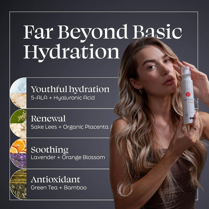 Kiyomi Skin Face Mist Moisturizer – Calming Facial Hydrating Spray with 5-ALA, Hyaluronic Acid, Green Tea & Lavender – Fast-Absorbing Antioxidant Moisture for All Skin Types – 3.3 Fl Oz