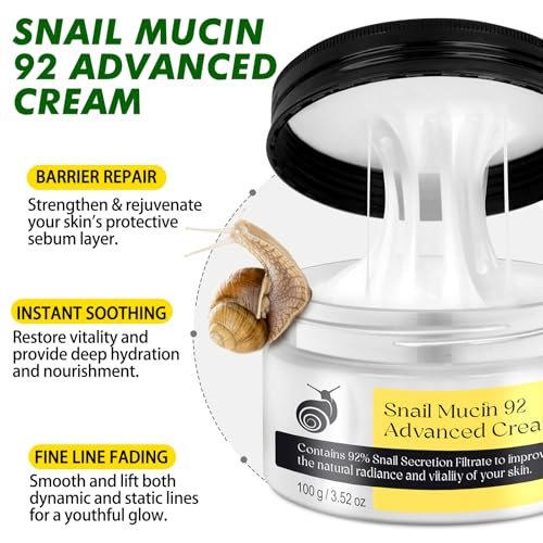 Snail Mucin 92% Repair Serum Cream - Hydrating Face Moisturizer for Dry & Sensitive Skin, Anti-Aging Firming & Wrinkle Reduction, Daily Repair Cream for All Skin Types (3.52 oz) - görsel 8