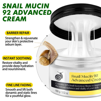 Snail Mucin 92% Repair Serum Cream - Hydrating Face Moisturizer for Dry & Sensitive Skin, Anti-Aging Firming & Wrinkle Reduction, Daily Repair Cream for All Skin Types (3.52 oz)
