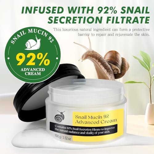 Snail Mucin 92% Repair Serum Cream - Hydrating Face Moisturizer for Dry & Sensitive Skin, Anti-Aging Firming & Wrinkle Reduction, Daily Repair Cream for All Skin Types (3.52 oz) - görsel 4
