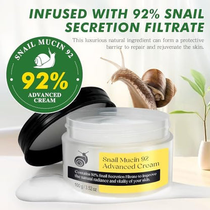 Snail Mucin 92% Repair Serum Cream - Hydrating Face Moisturizer for Dry & Sensitive Skin, Anti-Aging Firming & Wrinkle Reduction, Daily Repair Cream for All Skin Types (3.52 oz)