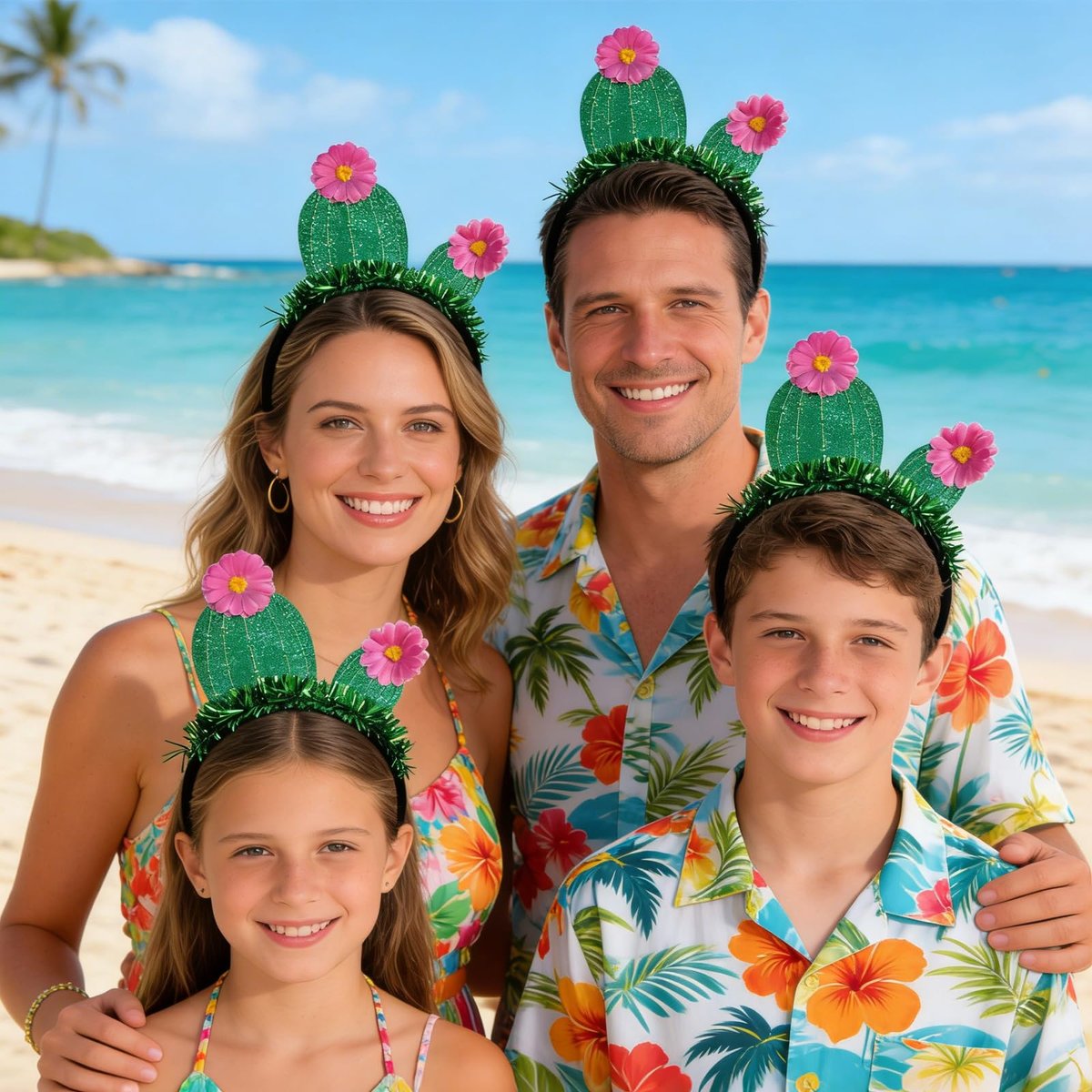 YUEELI Funny Cactus Headband with Pink Flowers - Green Glitter Hawaiian Headpiece for Beach Summer Tropical Party Costume Cosplay Hair Accessories - görsel 13