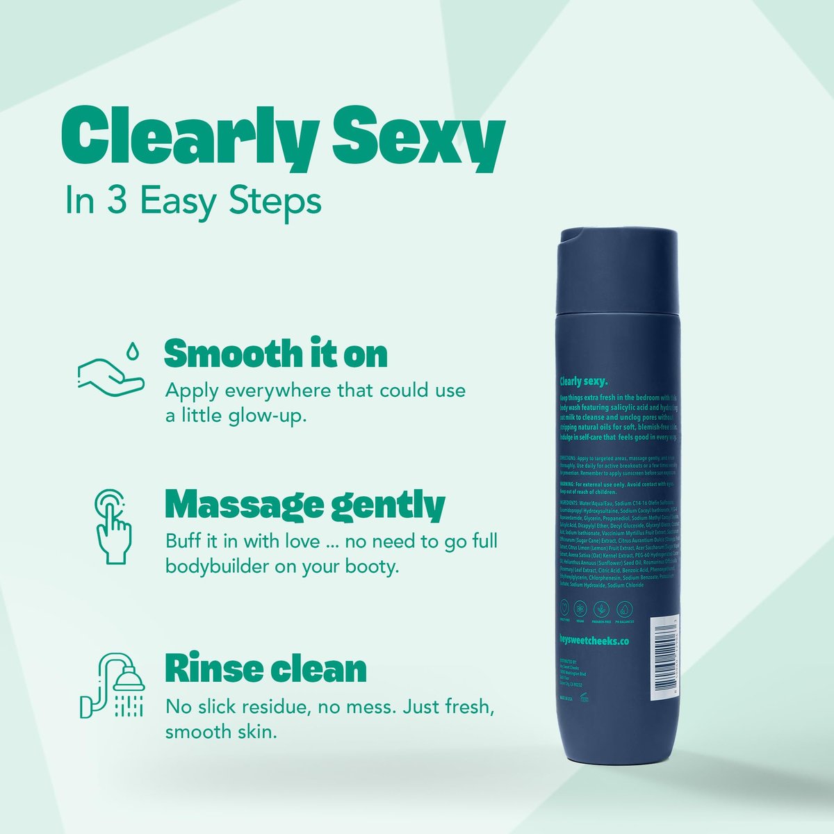 Hey Sweet Cheeks Bare It All BHA Salicylic Acid Body Wash with Oat Milk - Blemish Body Wash for Back & Body, 9.64 oz Avelisse