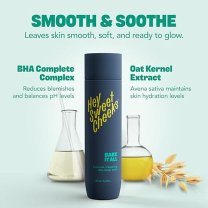 Hey Sweet Cheeks Bare It All BHA Salicylic Acid Body Wash with Oat Milk - Blemish Body Wash for Back & Body, 9.64 oz Avelisse