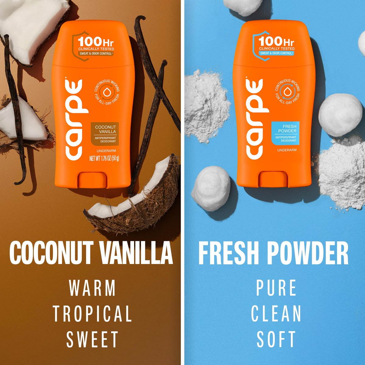 Carpe Women's Clinical Strength Antiperspirant Deodorant Variety Pack – 100 Hour Sweat & Odor Control, Coconut Vanilla & Fresh Powder, 2-Pack Avelisse