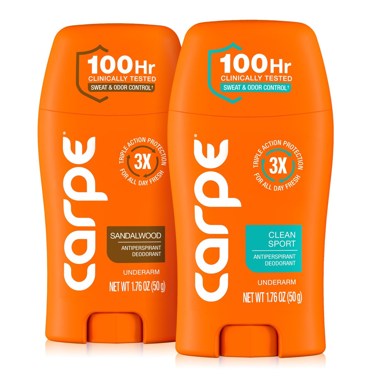 Carpe Deodorant Antiperspirant Men's Variety Pack – 100 Hour Sweat & Odor Control – Clinical Strength for Excessive Sweating – Sandalwood & Clean Sport, 2 Pack Avelisse