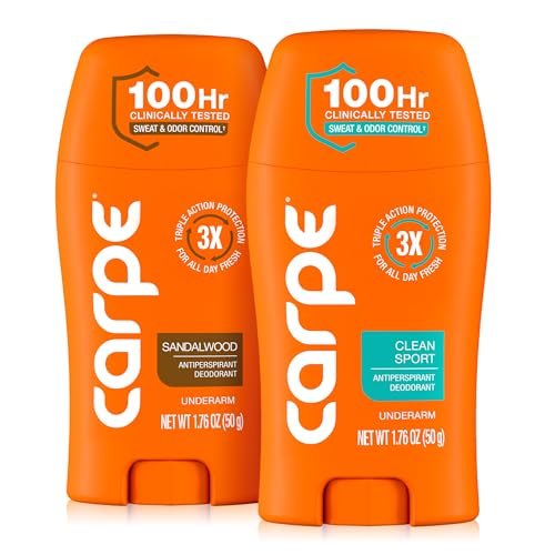 Carpe Deodorant Antiperspirant Men's Variety Pack – 100 Hour Sweat & Odor Control – Clinical Strength for Excessive Sweating – Sandalwood & Clean Sport, 2 Pack Avelisse