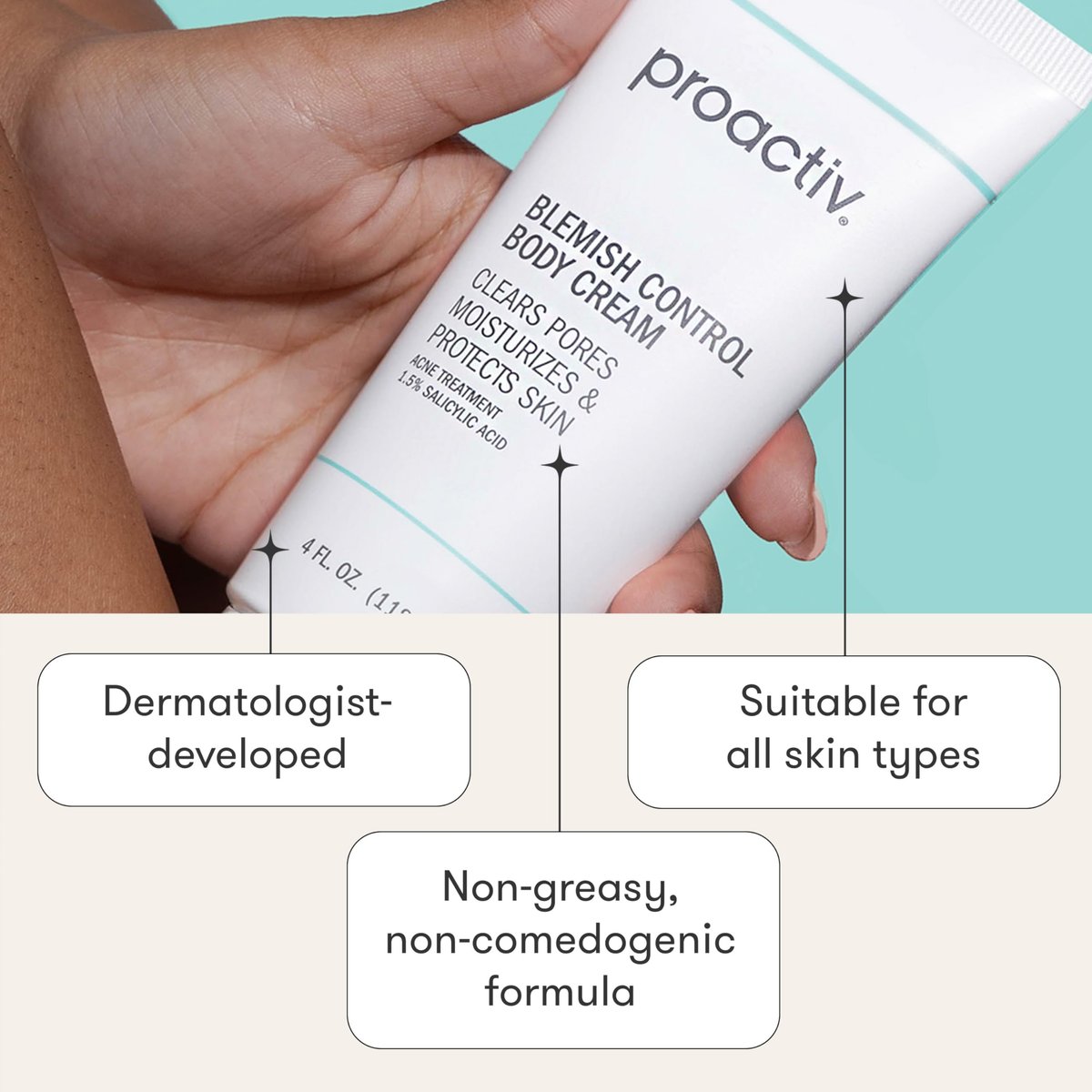 Proactiv Blemish Control Body Cream - Exfoliating Salicylic Acid Acne Treatment for Body Breakouts, 4 fl oz Avelisse