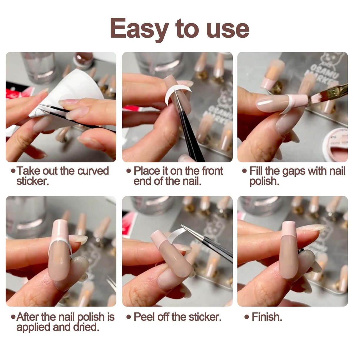 Quacc French Manicure Strips – 12 Sheets (576 PCS) Self-Adhesive Nail Guide Tips, Moon Shape Design for DIY Nail Art - görsel 9