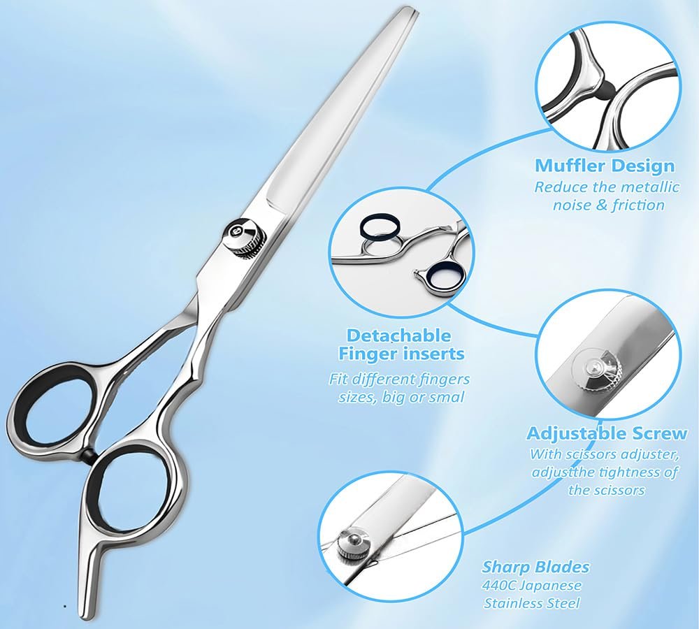 Xolaawa Professional Hair Cutting Scissors & Razor Shears – Ultra Sharp Stainless Steel for Salon, Barber, or Home Use (6.69 inches, Silver) - görsel 3