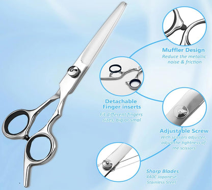Xolaawa Professional Hair Cutting Scissors & Razor Shears – Ultra Sharp Stainless Steel for Salon, Barber, or Home Use (6.69 inches, Silver)