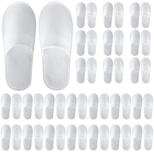 UrbanRoots 28 Pairs Disposable Slippers for Guests - Bulk Hotel, Spa & Travel Slippers with Pouch, Non-Slip White House Slippers Avelisse