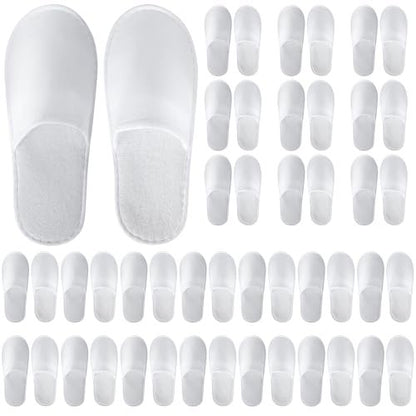 UrbanRoots 28 Pairs Disposable Slippers for Guests - Bulk Hotel, Spa & Travel Slippers with Pouch, Non-Slip White House Slippers Avelisse