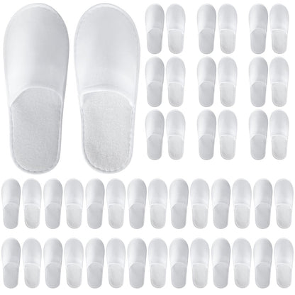 UrbanRoots 28 Pairs Disposable Slippers for Guests - Bulk Hotel, Spa & Travel Slippers with Pouch, Non-Slip White House Slippers Avelisse