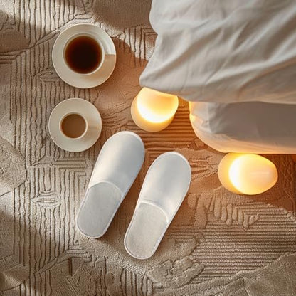 UrbanRoots 28 Pairs Disposable Slippers for Guests - Bulk Hotel, Spa & Travel Slippers with Pouch, Non-Slip White House Slippers Avelisse