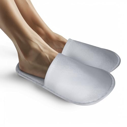 UrbanRoots 28 Pairs Disposable Slippers for Guests - Bulk Hotel, Spa & Travel Slippers with Pouch, Non-Slip White House Slippers Avelisse