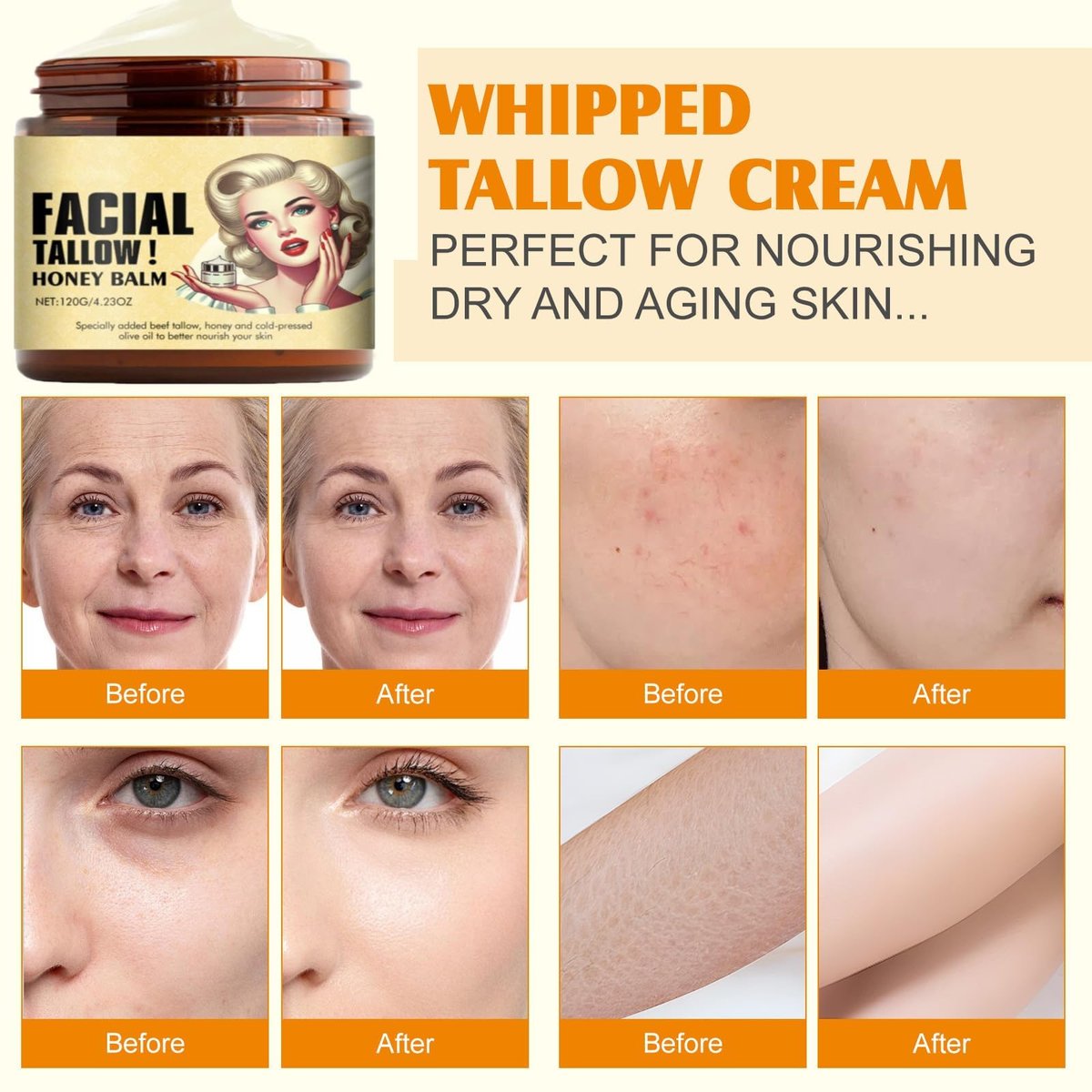 Original Grass-Fed Beef Tallow Face Balm - Natural Moisturizer for Supple Skin, 4.23 oz Avelisse